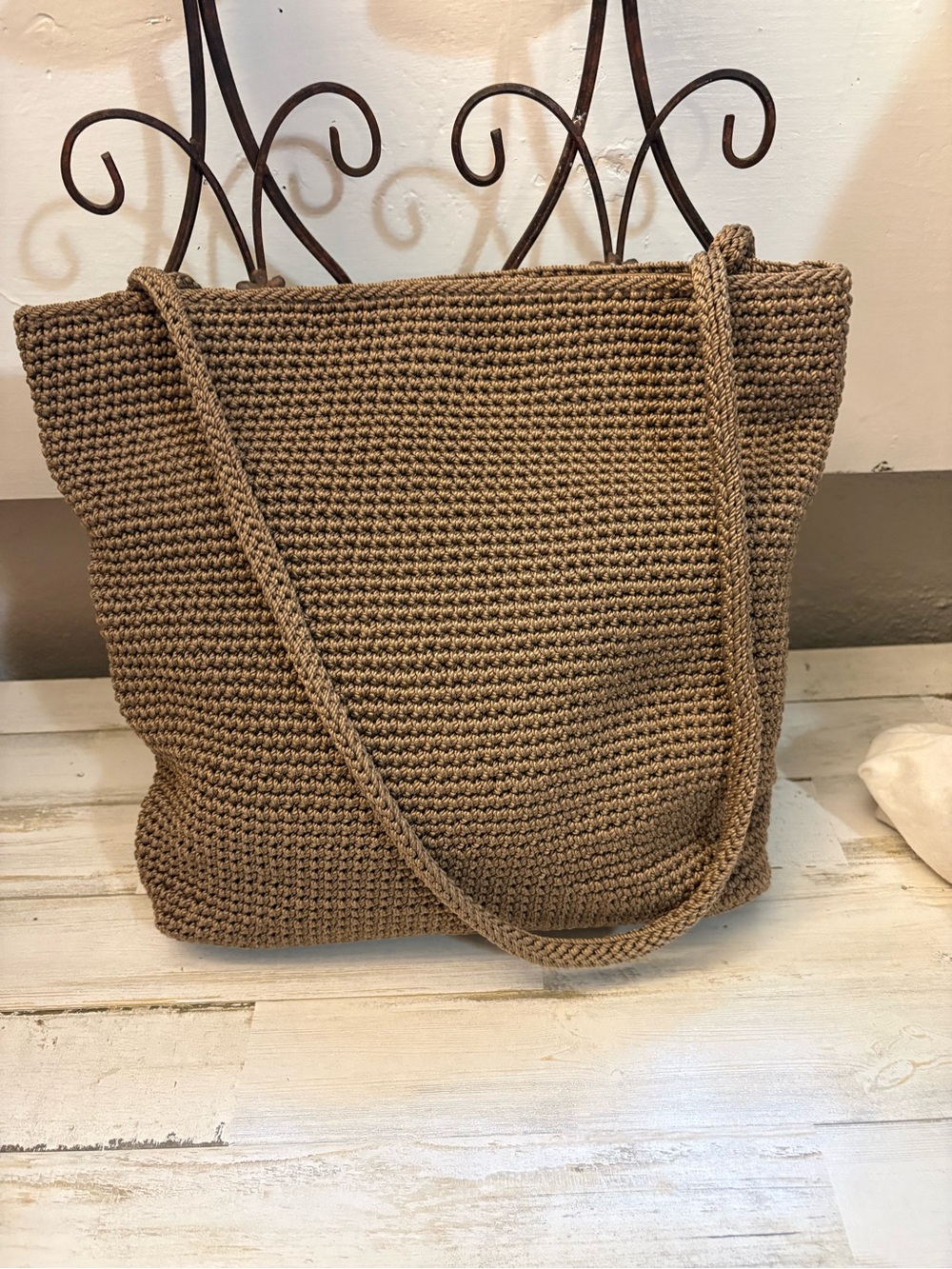 The Sak Brown Woven Crochet Shoulder Tote